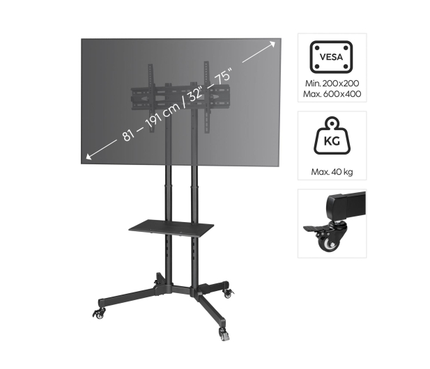 Hama MOBILNY Stojak do TV VESA 600x400 75" MAX 40 KG - 1516987 - zdjęcie 6